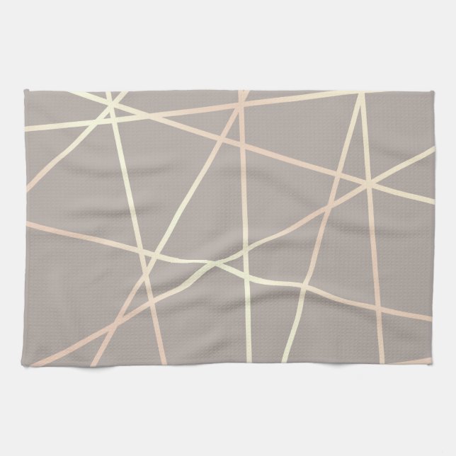 Stylish pretty chick rose gold & grey geometric tea towel (Horizontal)