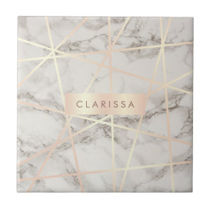 Stylish pretty chick rose gold & white marble ceramic tile