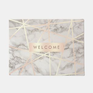 Stylish pretty chick rose gold & white marble doormat