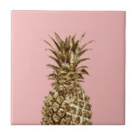 Stylish pretty girly gold & pastel pink pineapple ceramic tile<br><div class="desc">Elegant and cute faux gold pineapple.</div>