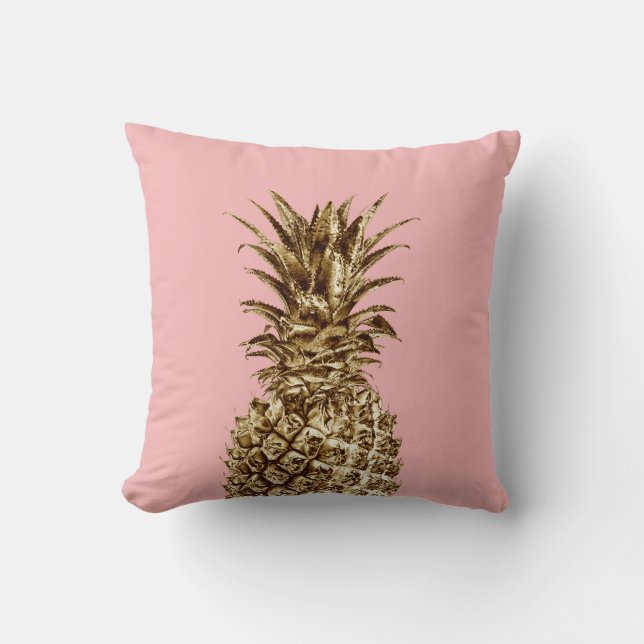 Stylish pretty girly gold & pastel pink pineapple cushion (Front)