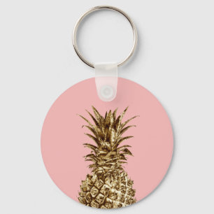 Stylish pretty girly gold & pastel pink pineapple key ring