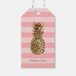 Stylish pretty girly gold pineapple & pink stripe gift tags