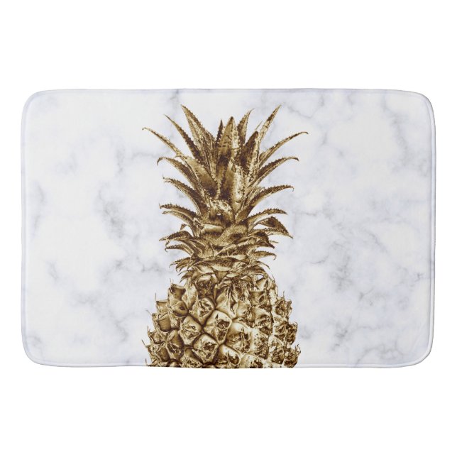 Stylish pretty girly gold & white marble pineapple bath mat (Front)