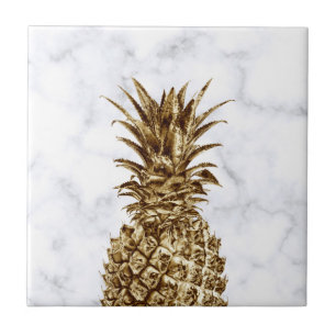 Stylish pretty girly gold & white marble pineapple ceramic tile