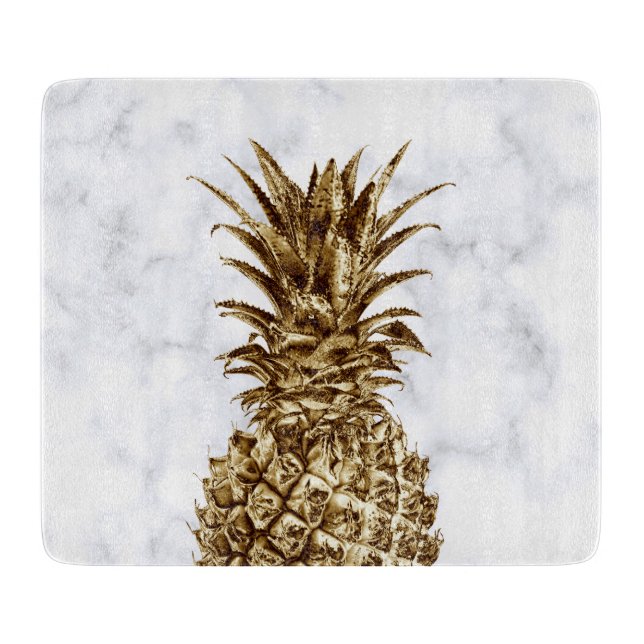 Stylish pretty girly gold & white marble pineapple cutting board (Front)