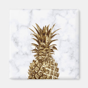 Stylish pretty girly gold & white marble pineapple magnet