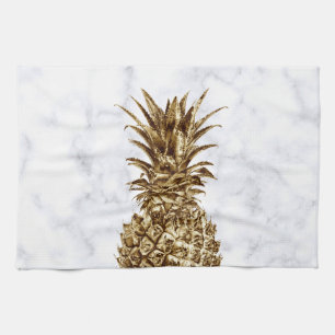 Stylish pretty girly gold & white marble pineapple tea towel