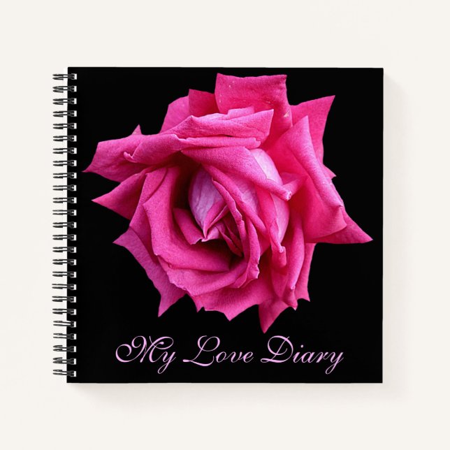 Stylish pretty hot pink rose flower Valentine  Notebook (Front)