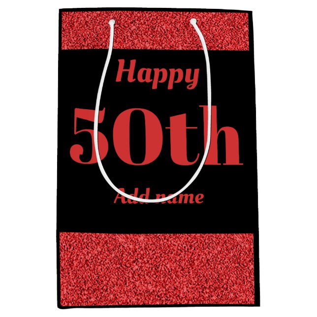 Stylish pretty personalised birthday gift bag 50th (Front)