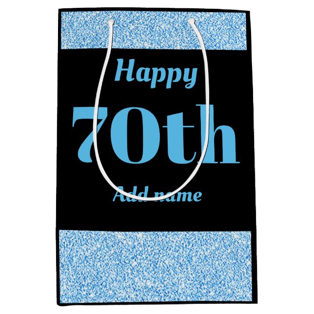 Stylish pretty personalised birthday gift bag 70th (Front)
