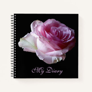 Stylish pretty pink rose flower black trendy boho notebook