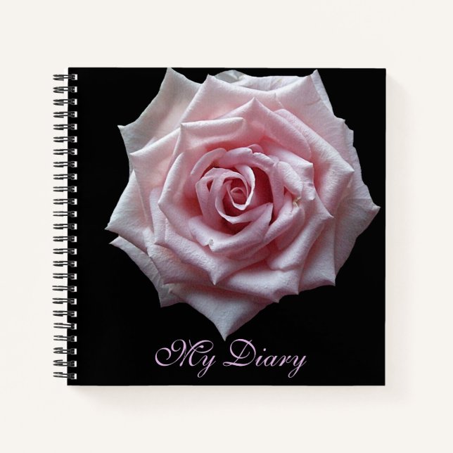 Stylish pretty pink rose flower black trendy boho  notebook (Front)