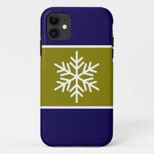 Stylish Pretty Snowflake Olive Navy Blue Stripes iPhone 11 Case