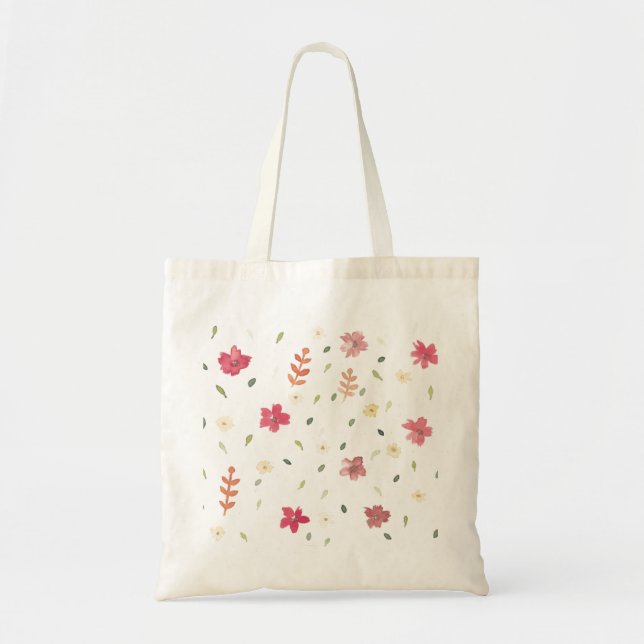 Stylish Pretty Watercolor Girly Boho Flower Tote (Front)