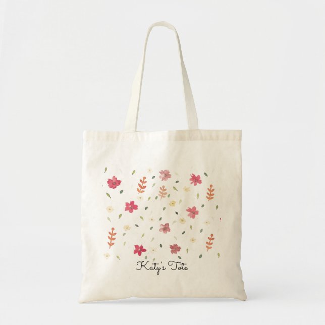 Stylish Pretty Watercolor Tote With Pink Flowers  Bag (Front)