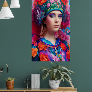 Stylish princess with floral hat poster