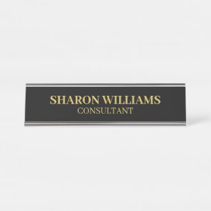Stylish Professional Black Gold Minimalist  Desk Name Plate