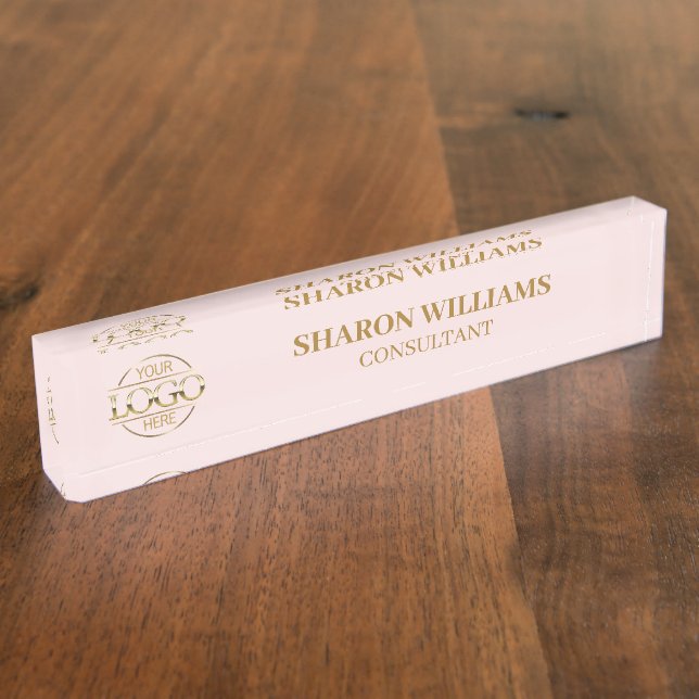 Stylish Professional Blush Pink Logo Office Title Nameplate (Side)