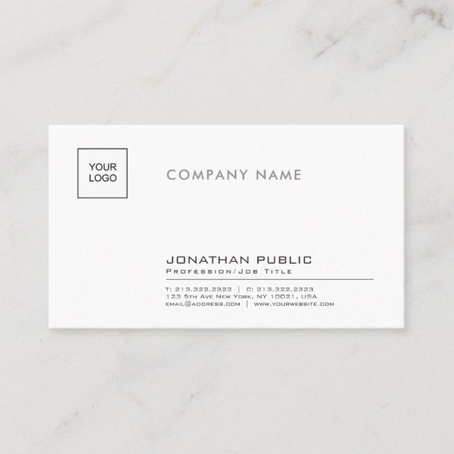 Stylish Professional Company Plain With Logo Business Card (Front)