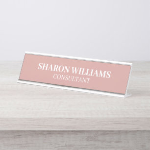 Stylish Professional Dusty Rose Minimalist Desk Name Plate