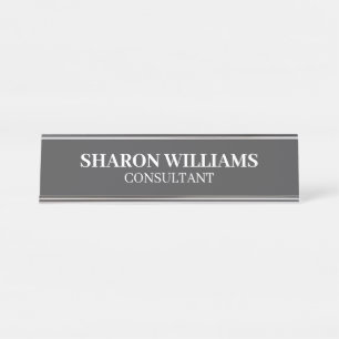 Stylish Professional Grey White Minimalist Desk Name Plate