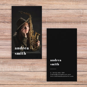 Stylish Professional Musician Minimal Photo Black Business Card