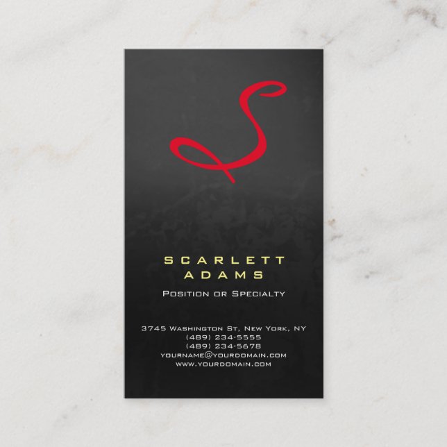 Stylish professional simple grey red monogram business card (Front)