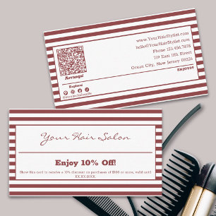 Stylish Professional Striped Hair Salon 10% Discount Card