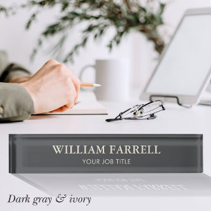 Stylish Professional Traditional Dark Grey Ivory Nameplate