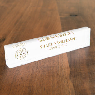 Stylish Professional White Gold Logo Office Title Nameplate