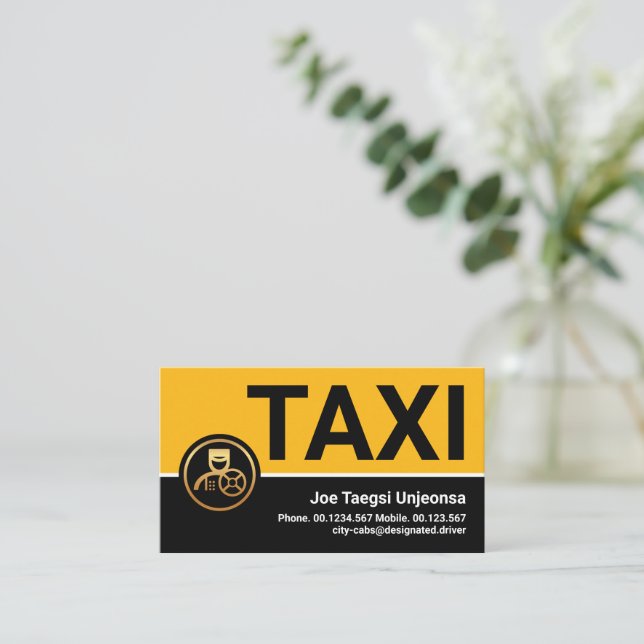 Stylish Professional Yellow Taxi Car Business Card (Standing Front)