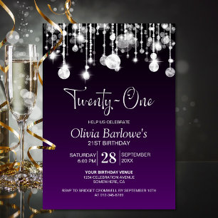 Stylish Purple 21st Birthday Party Invitation