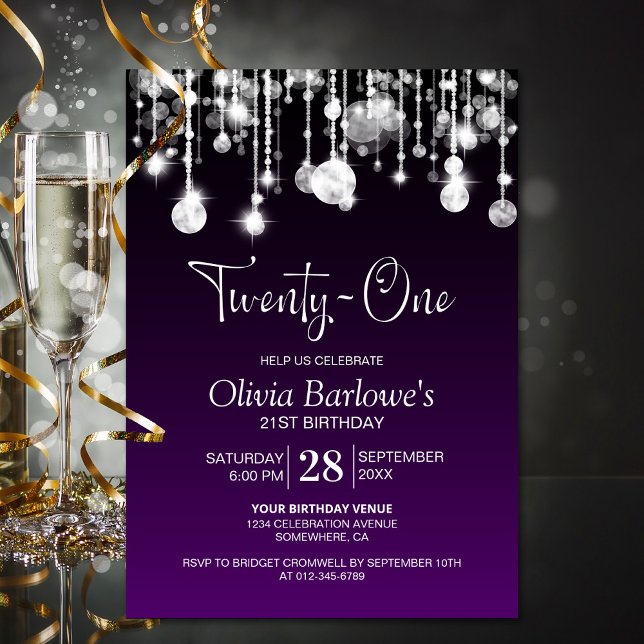 Stylish Purple 21st Birthday Party Invitation (Creator Uploaded)
