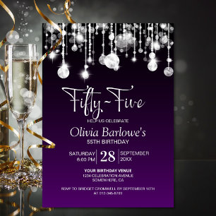 Stylish Purple 55th Birthday Party Invitation