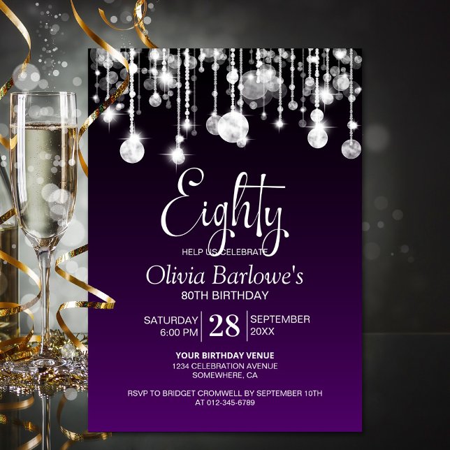Stylish Purple 80th Birthday Party Invitation (Creator Uploaded)