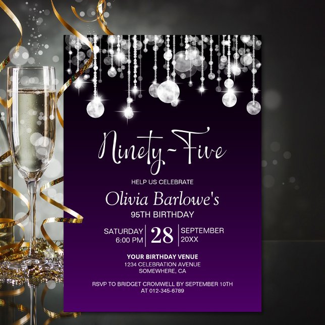 Stylish Purple 95th Birthday Party Invitation (Creator Uploaded)