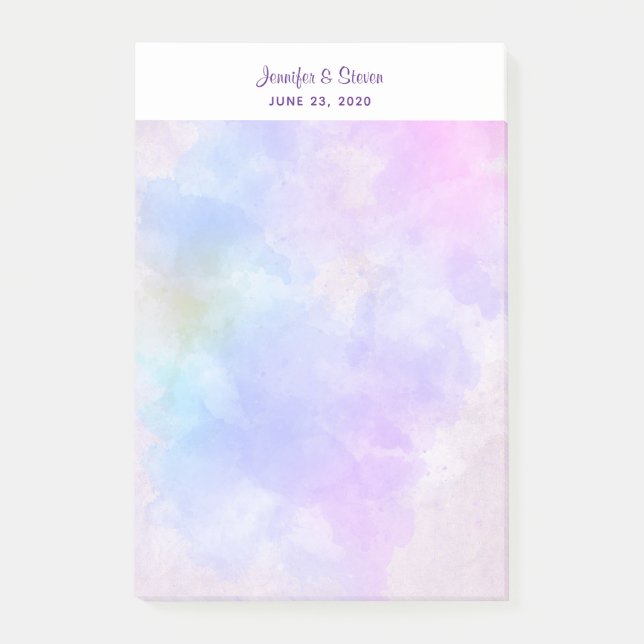Stylish Purple Abstract Watercolor Wedding Post-it Notes (Front)