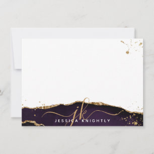 Stylish Purple Agate Gold Glitter Script Monogram Card