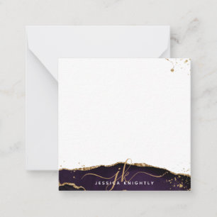 Stylish Purple Agate Script Monogram Gold Glitter Card