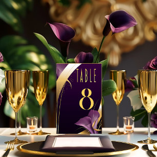 Stylish Purple and Gold Calla Lily Table Number