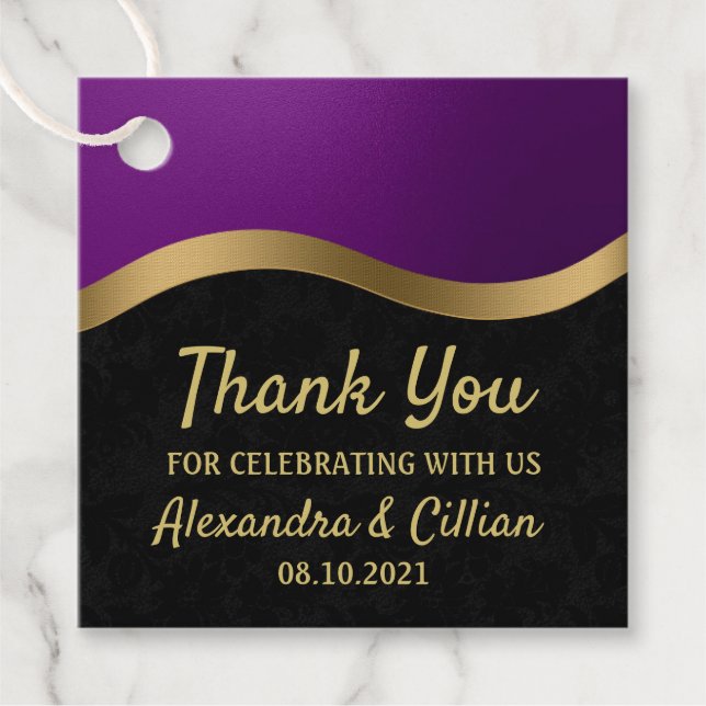 Stylish Purple and Gold Favour Tags (Front)