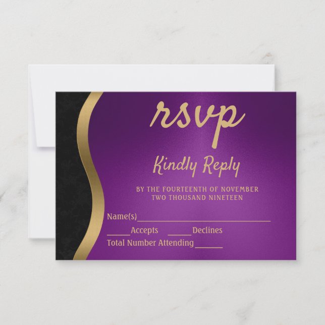 Stylish Purple and Gold RSVP Card (Front)