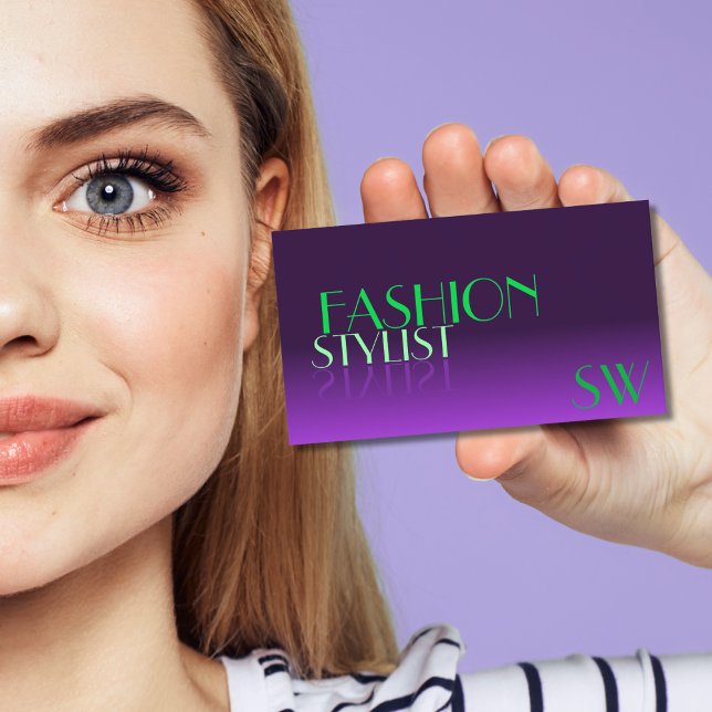 Stylish Purple and Green Mirror Font with Monogram Business Card (Creator Uploaded)