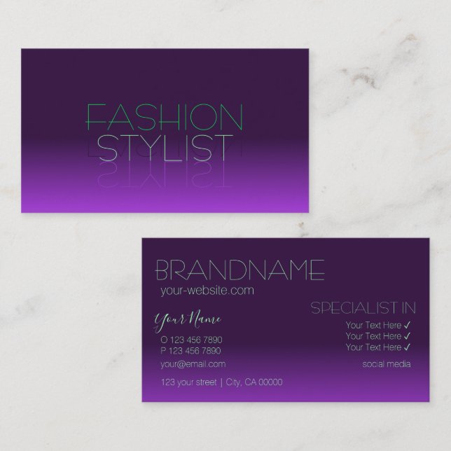 Stylish Purple and Green Mirror Letters Modern Business Card (Front/Back)