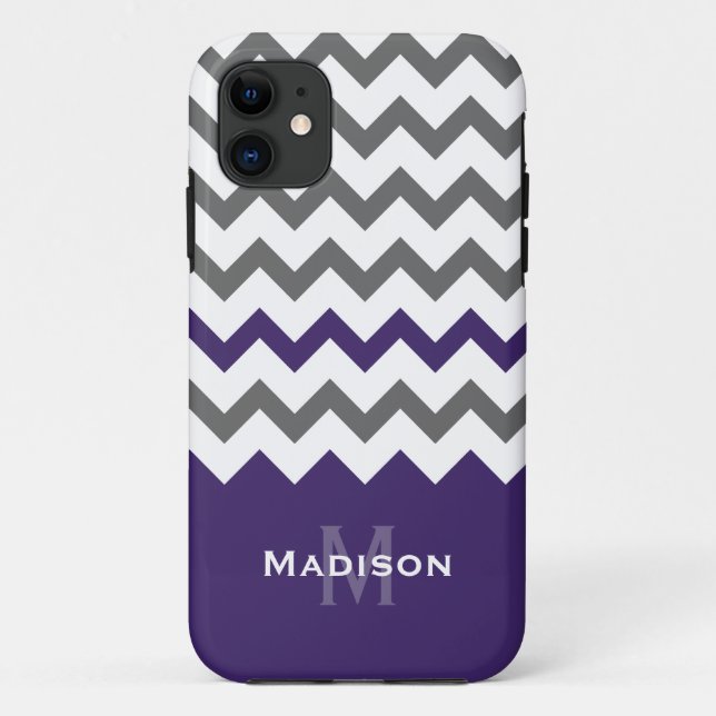 Stylish Purple and Grey Chevron Pattern Case-Mate iPhone Case (Back)
