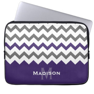 Stylish Purple and Grey Chevron Pattern Laptop Sleeve