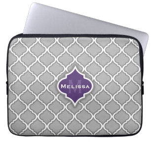 Stylish Purple and Grey Moroccan Tile Pattern Laptop Sleeve