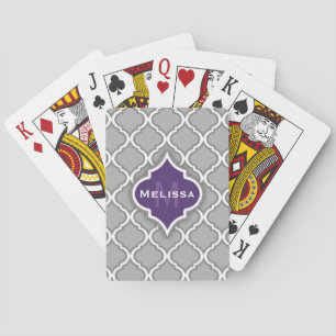 Stylish Purple and Grey Moroccan Tile Pattern Playing Cards
