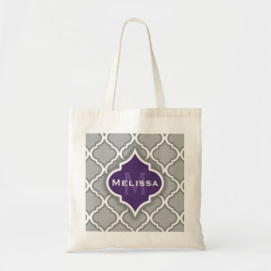 Stylish Purple and Grey Moroccan Tile Pattern Tote Bag